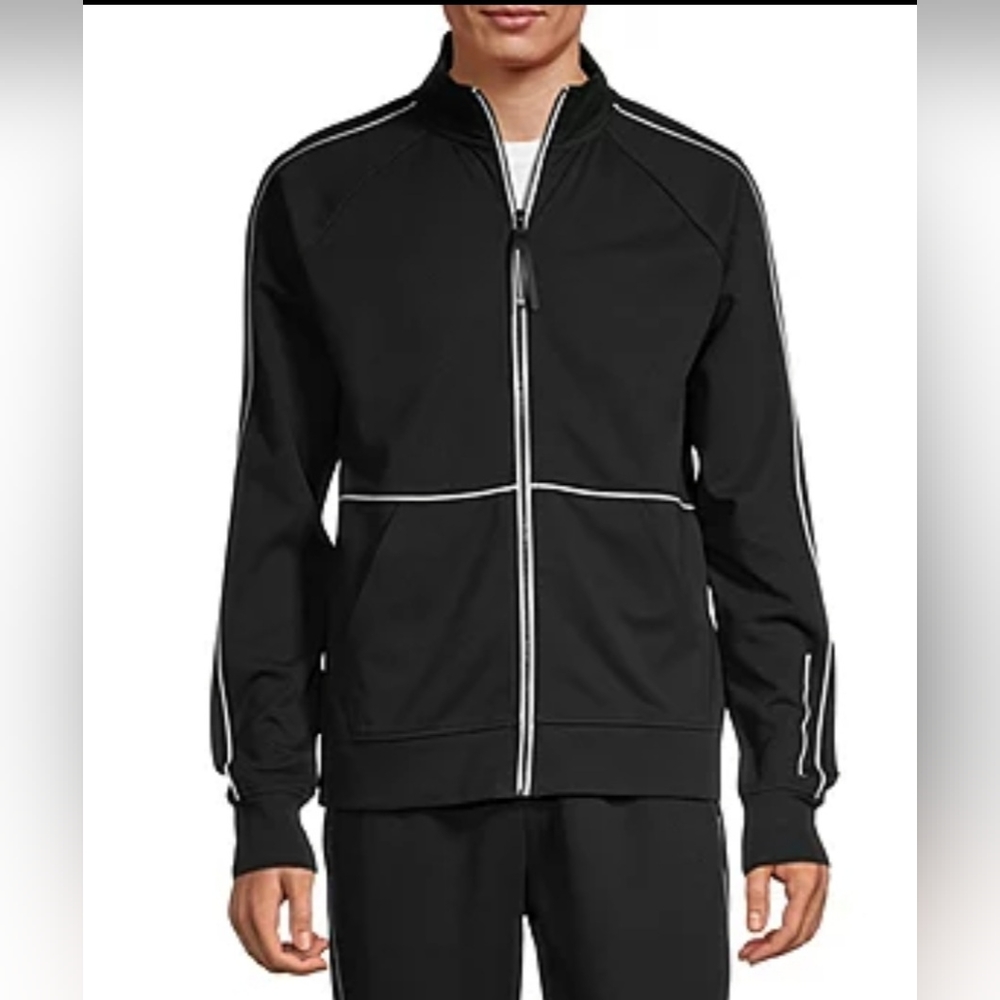 Sports Illustrated Mens Black Mock Neck Long Sleeve Track Jacket,  Size XLT